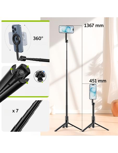 Magnetyczny Selfie Stick ULANZI MG-003 PRO Statyw do Smartfona + pilot BT