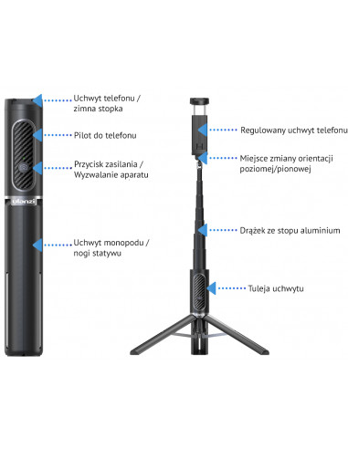 Uchwyt 2w1 statyw / monopod selfie z pilotem...