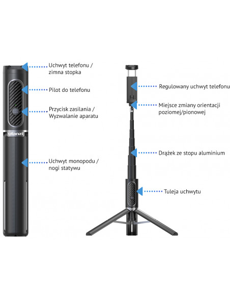 Uchwyt 2w1 statyw / monopod selfie z pilotem Bluetooth  Ulanzi SK-02