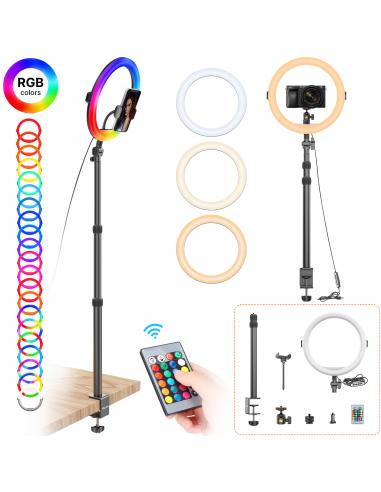 Pierścieniowa lampa biurkowa RGB z uchwytem na...