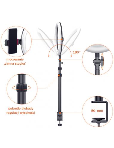 Pierścieniowa lampa biurkowa RGB z uchwytem na...