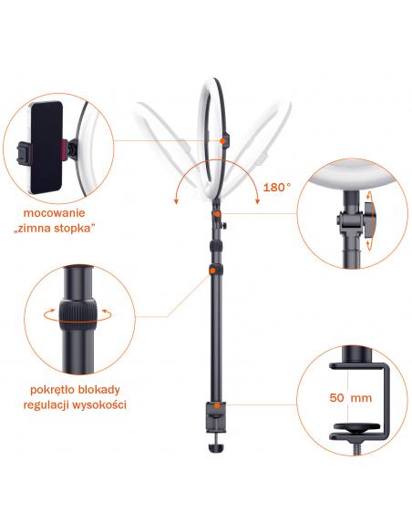 Pierścieniowa lampa biurkowa RGB z uchwytem na telefon i głowicą kulową Ulanzi VIJIM K10