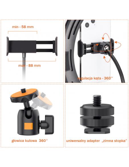 Pierścieniowa lampa biurkowa RGB z uchwytem na telefon i głowicą kulową Ulanzi VIJIM K10