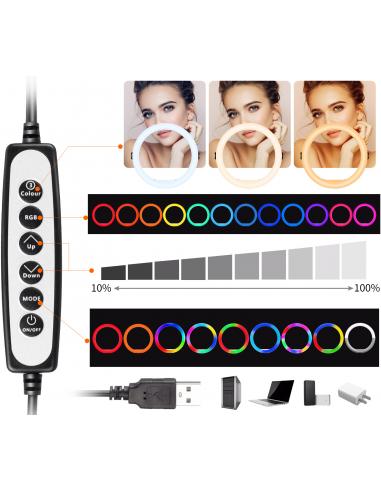 Pierścieniowa lampa biurkowa RGB z uchwytem na...