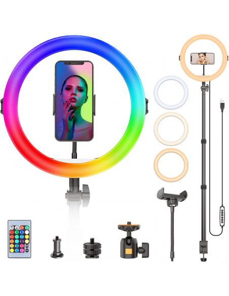 Pierścieniowa lampa biurkowa RGB z uchwytem na telefon i głowicą kulową Ulanzi VIJIM K10