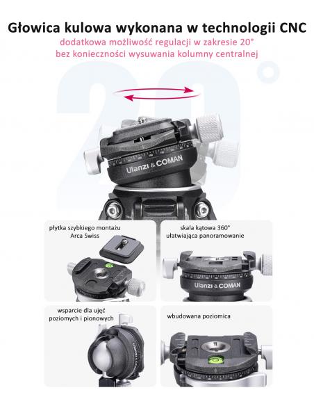 Karbonowy statyw z kulową głowicą panoramiczną  Ulanzi & COMAN ZERO Y