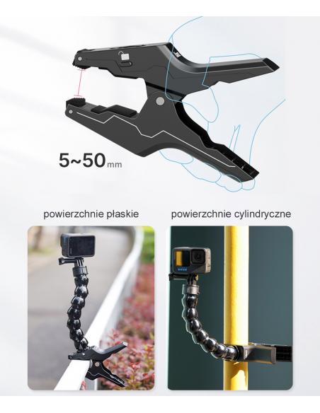 Klips z elastycznym ramieniem i magnetyczną szybkozłączką do kamer sportowych GoPro