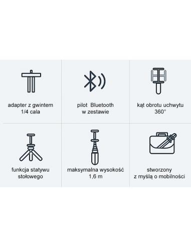 Statyw / selfie stick z pilotem Bluetooth...