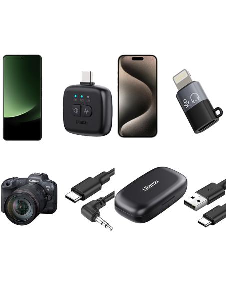 Bezprzewodowe mikrofony krawatowe WiFi 2,4 GHz Ulanzi Tiny MIC A30 z USB-C